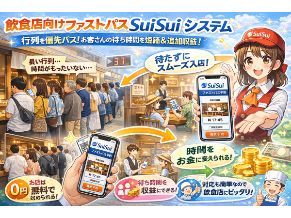  日本初の飲食店向けファストパス『SuiSui』の開拓代理店募集のキャッチ画像