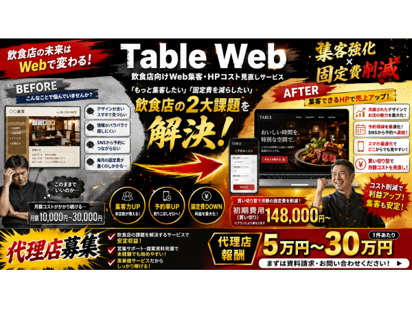 Table Web(テーブルウェブ) 飲食店向けWeb集客・HPコスト見直しサービスのキャッチ画像(2)