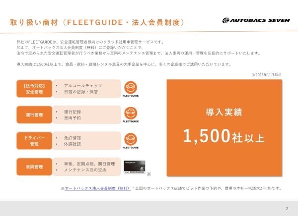 クラウド社用車管理サービス「FLEETGUIDE(フリートガイド)」のキャッチ画像(2)