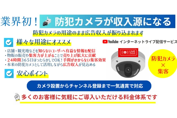 防犯カメラで集客も！防犯カメラの用途のまま広告収入が得られるビジネスです！のキャッチ画像（2）